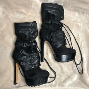 bebe platform combat booties